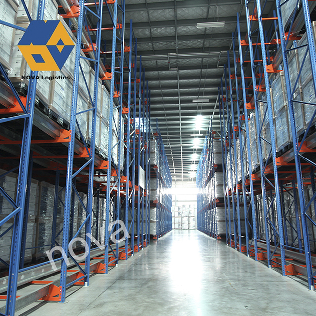 Drive-in radio shuttle racking system installed in an industrial warehouse