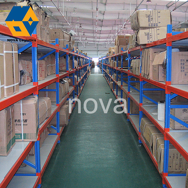 Medium duty shelf rack system showing sturdy cold-rolled steel construction